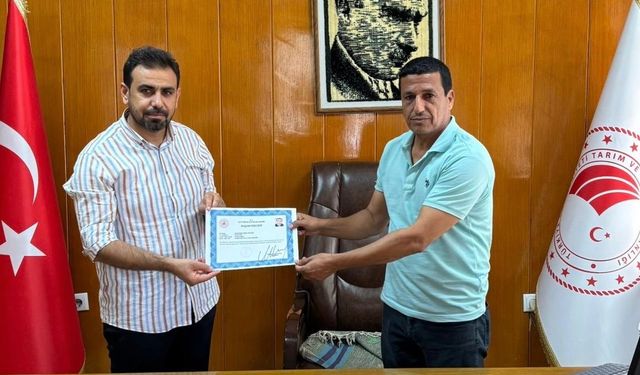 Eyyübiye Tarım Ekibine Kuduz ve Gıda Mücadelesinden Başarı Belgesi