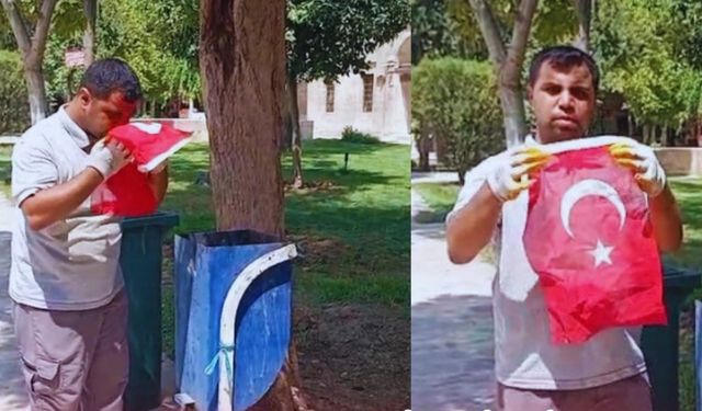 Şanlıurfa’da Çöpe Atılan Bayrağa Temizlik Görevlisi Sahip Çıktı