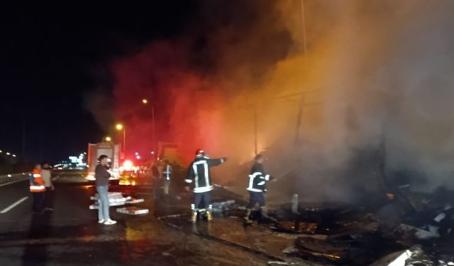 Şanlıurfa-Gaziantep Otoyolunda Tır Alev Alev Yandı