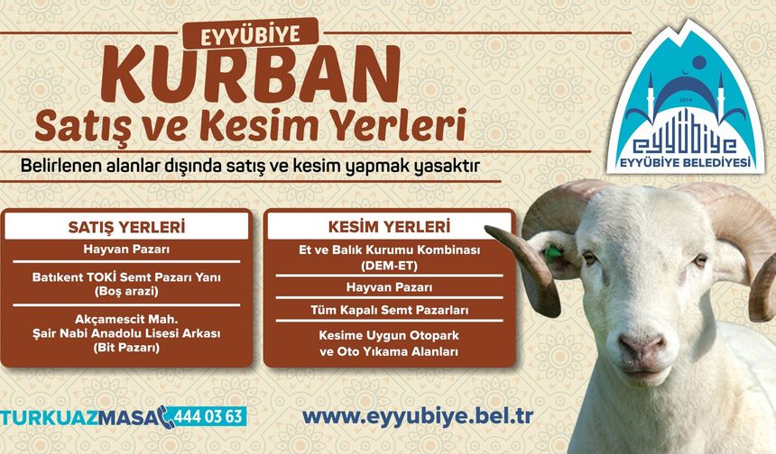 Eyyübiye’de Kurban Satış ve Kesim Yerleri Duyuruldu