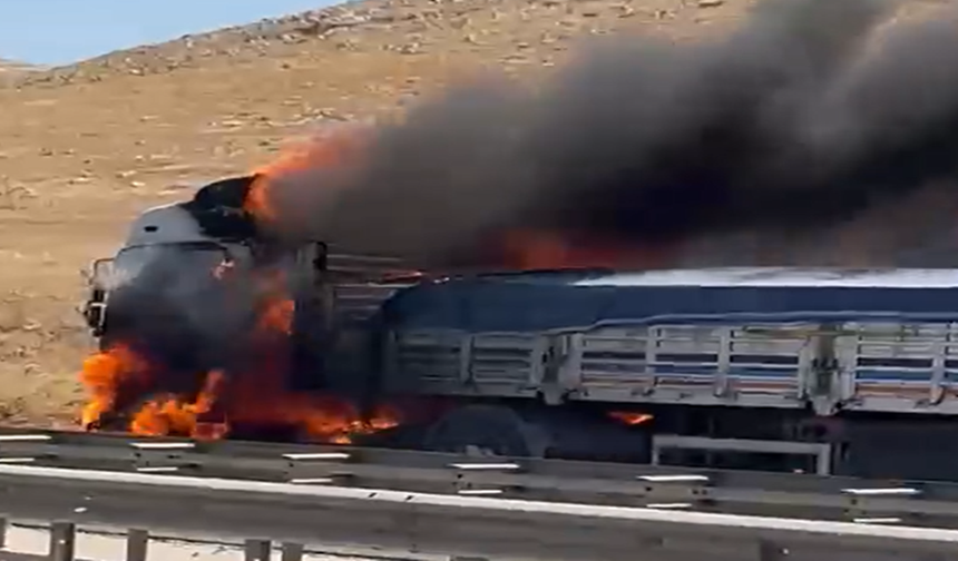 Çoban Deresi Mevkiinde Panik! Seyir Halindeki Tır Küle Döndü