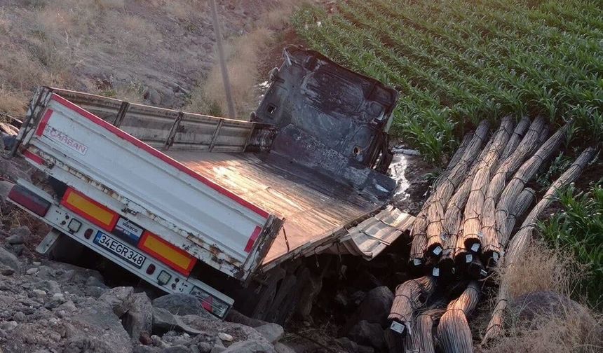 Siverek’te Korkutan Anlar! Şarampole Devrilen Tır Alev Aldı